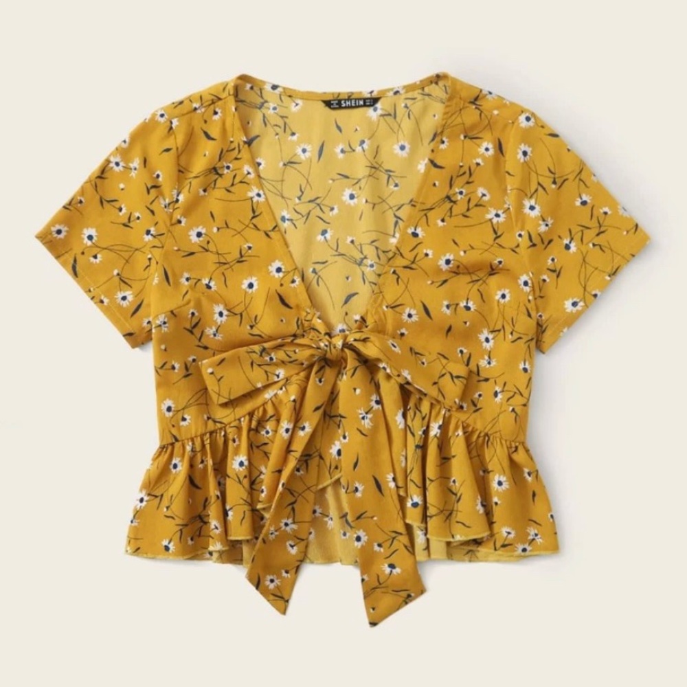 NEW Tie Front Floral Peplum Top
